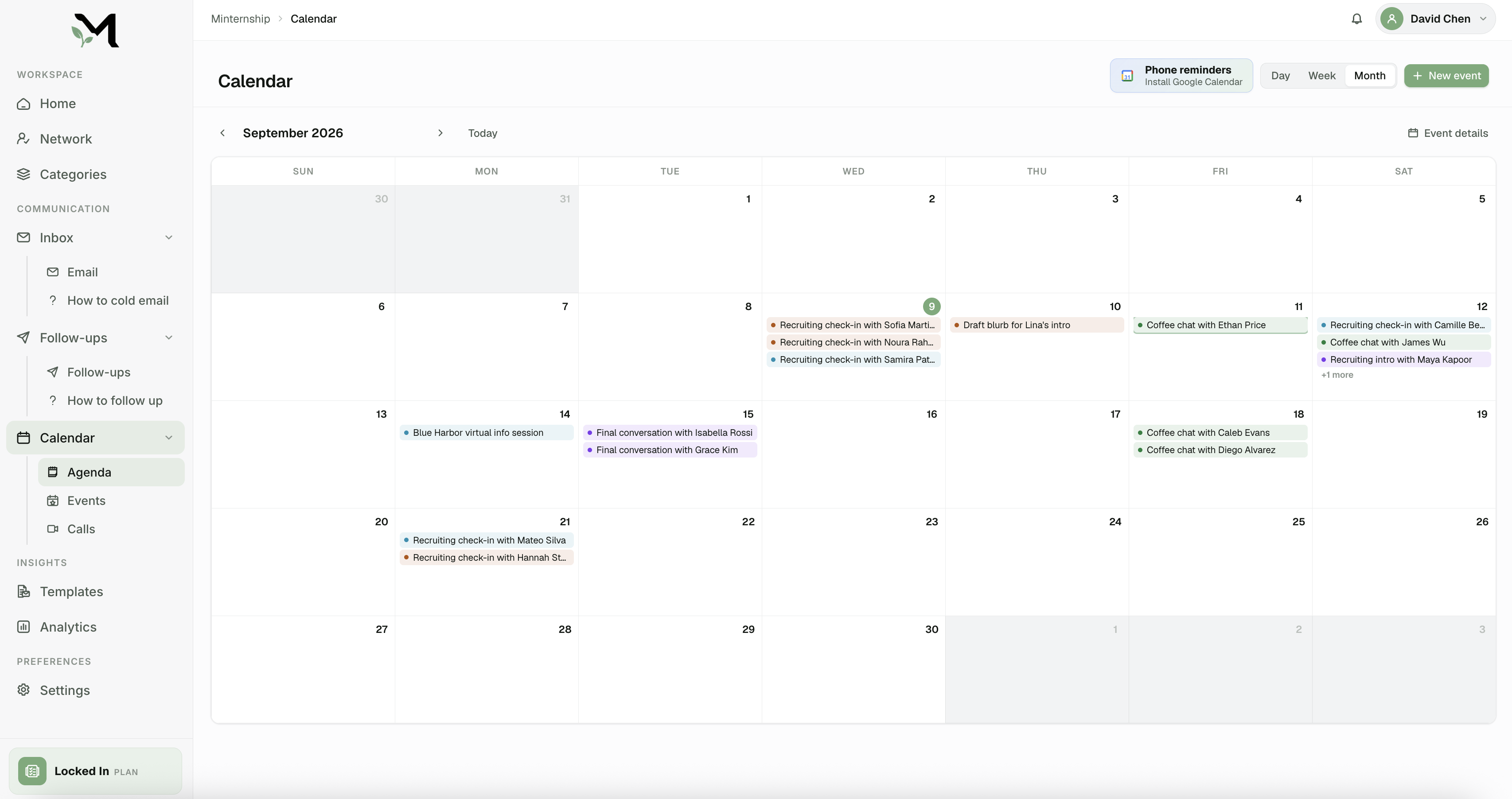 Minternship calendar
