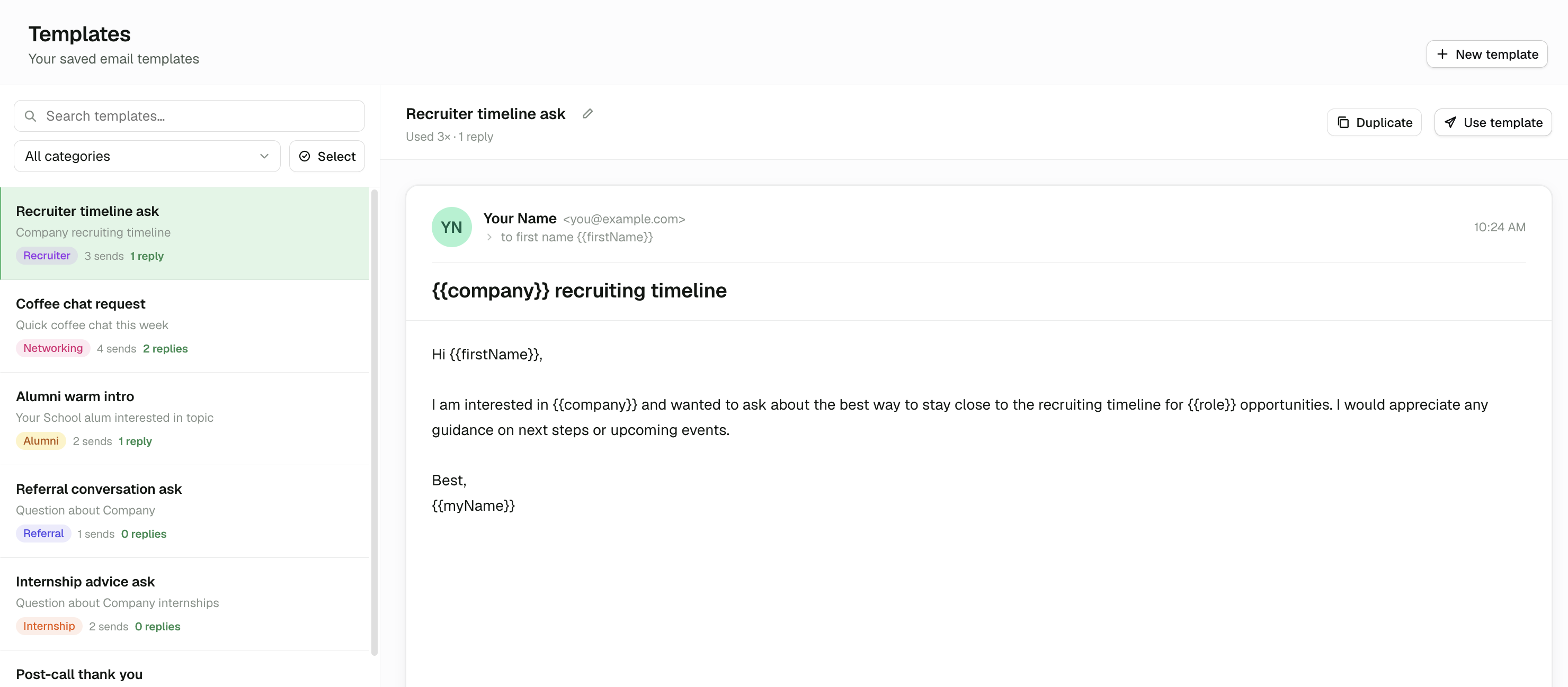 Minternship templates